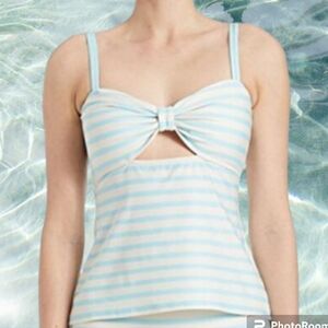 NWT KATE SPADE tankini TOP CREAM TURQUOISE STRIPES SZ M